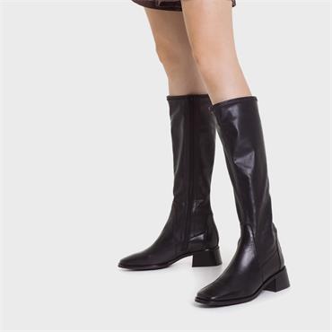 Wonders Ayla Square Toe Knee High Boot - Black Leather